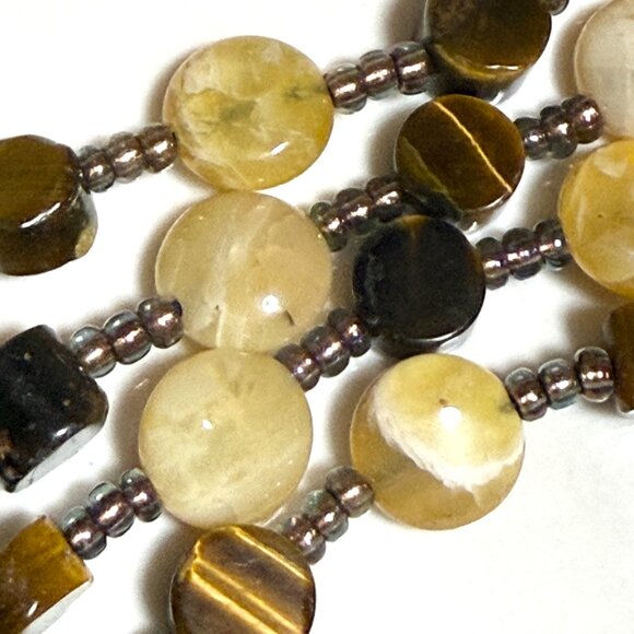 Tiger's Eye & Yellow Opal 3 Layer Statement Necklace w/ Natural Gemstones - Picture 9 of 12